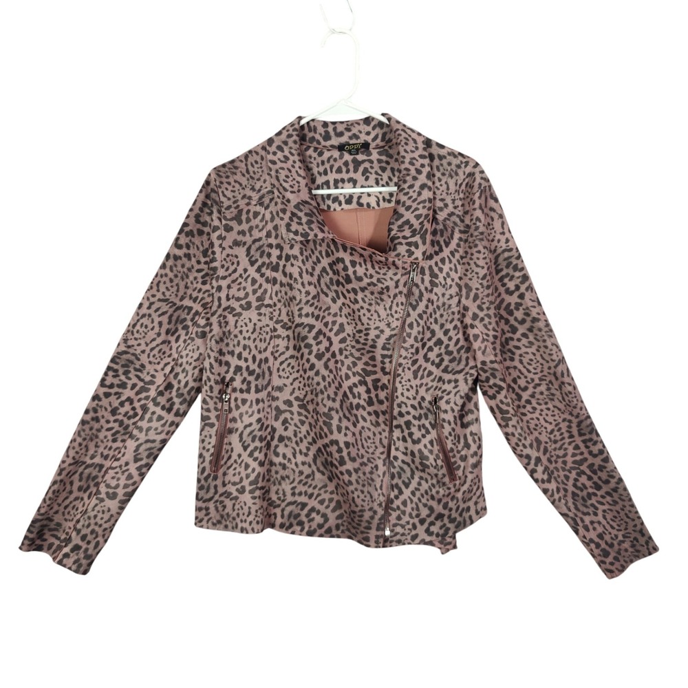 ODDY Leopard Moto Jacket‎ Full Zip Animal Punk Edgy Glam Biker Womens Size M/L